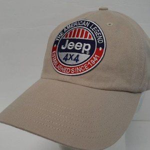 Jeep Richardson Dad Hat Cap Beige Cotton Relaxed Strap Embroidered Patch Wrangle